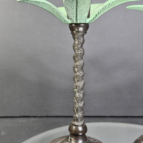 Vintage Palm Tree Brass Metal Candlestick Holders Pair, Made in India, 7" Tall - Picture 4 of 8
